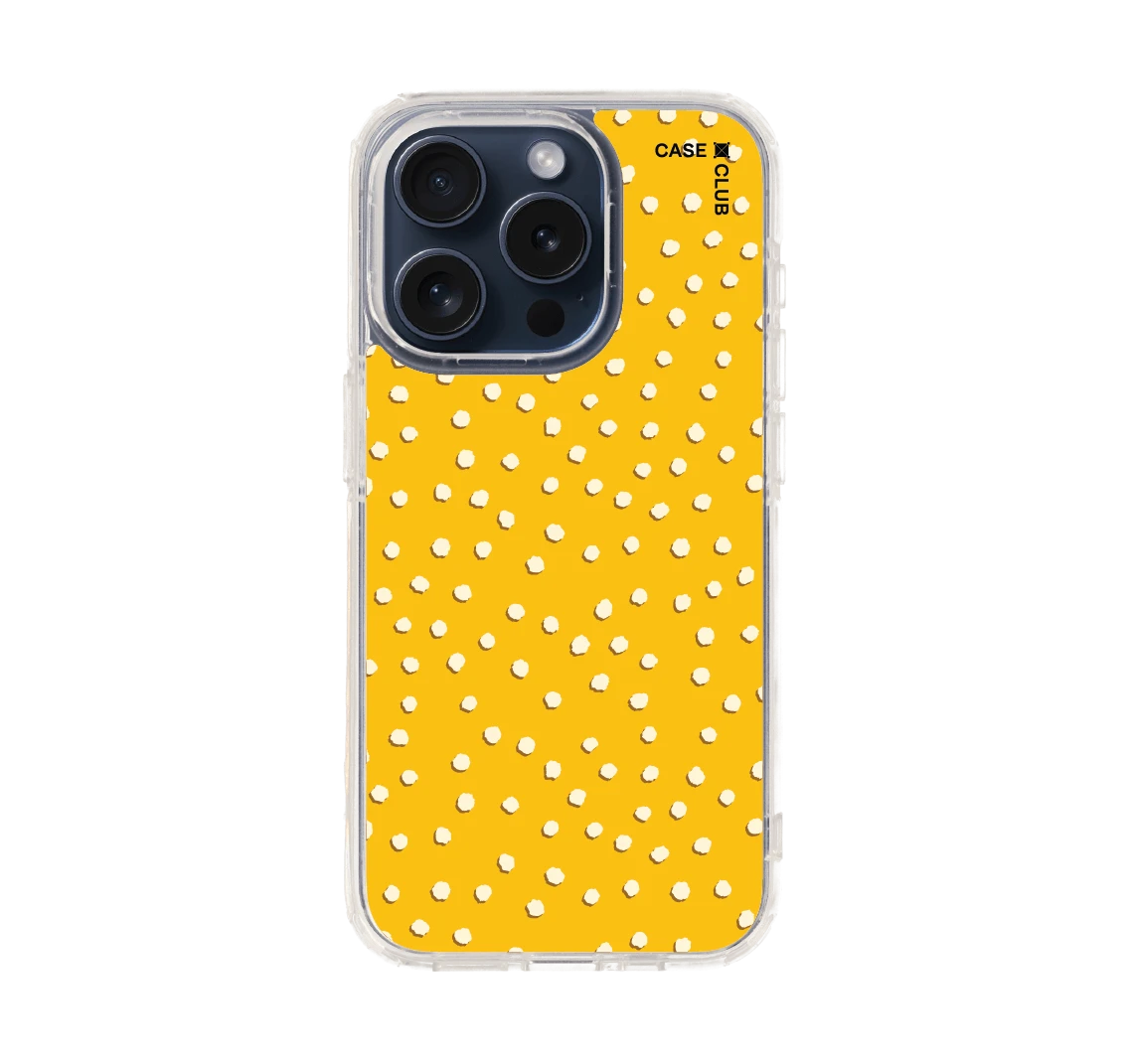 white & yellow brush polka dots